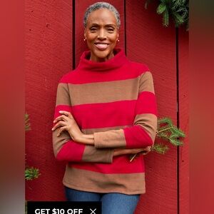 EUC Talbots MICROFLEECE FUNNEL NECK TOP - BAUBLE STRIPE